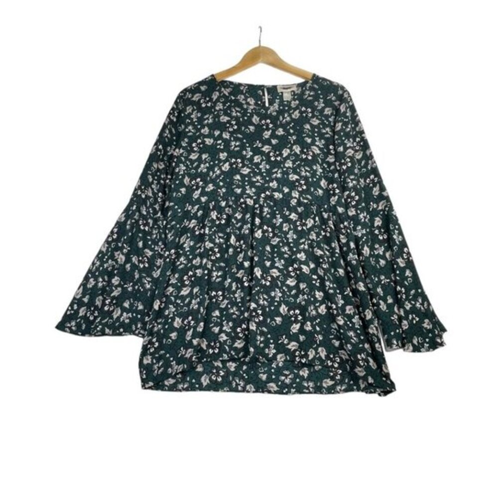 Loft Floral Print Long Sleeve Blouse size Large Green